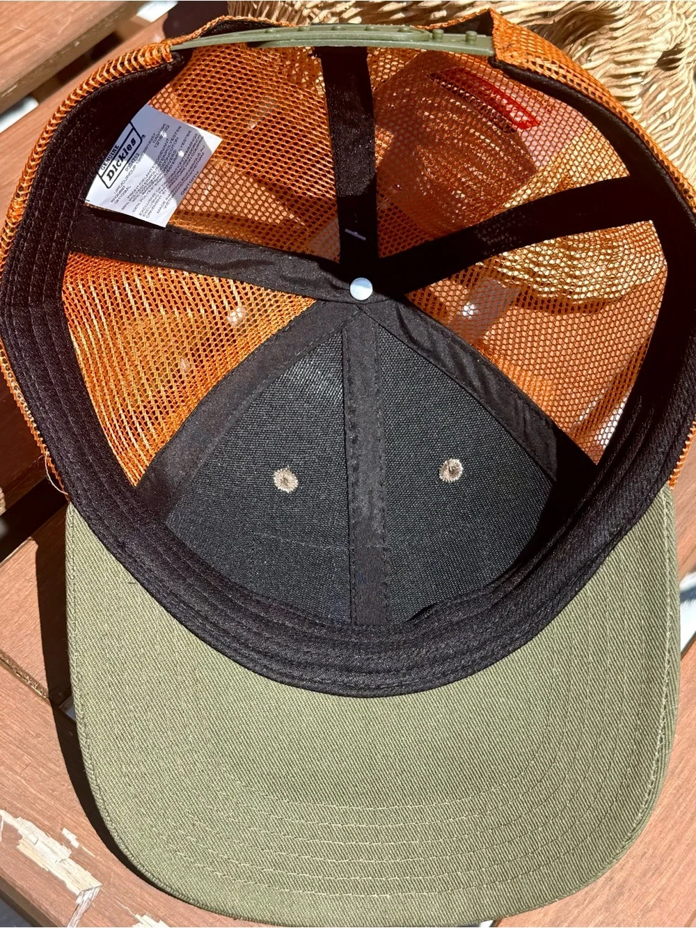 Genuine Dickies Snapback Trucker Hat Cap Patch Orange/Military Green